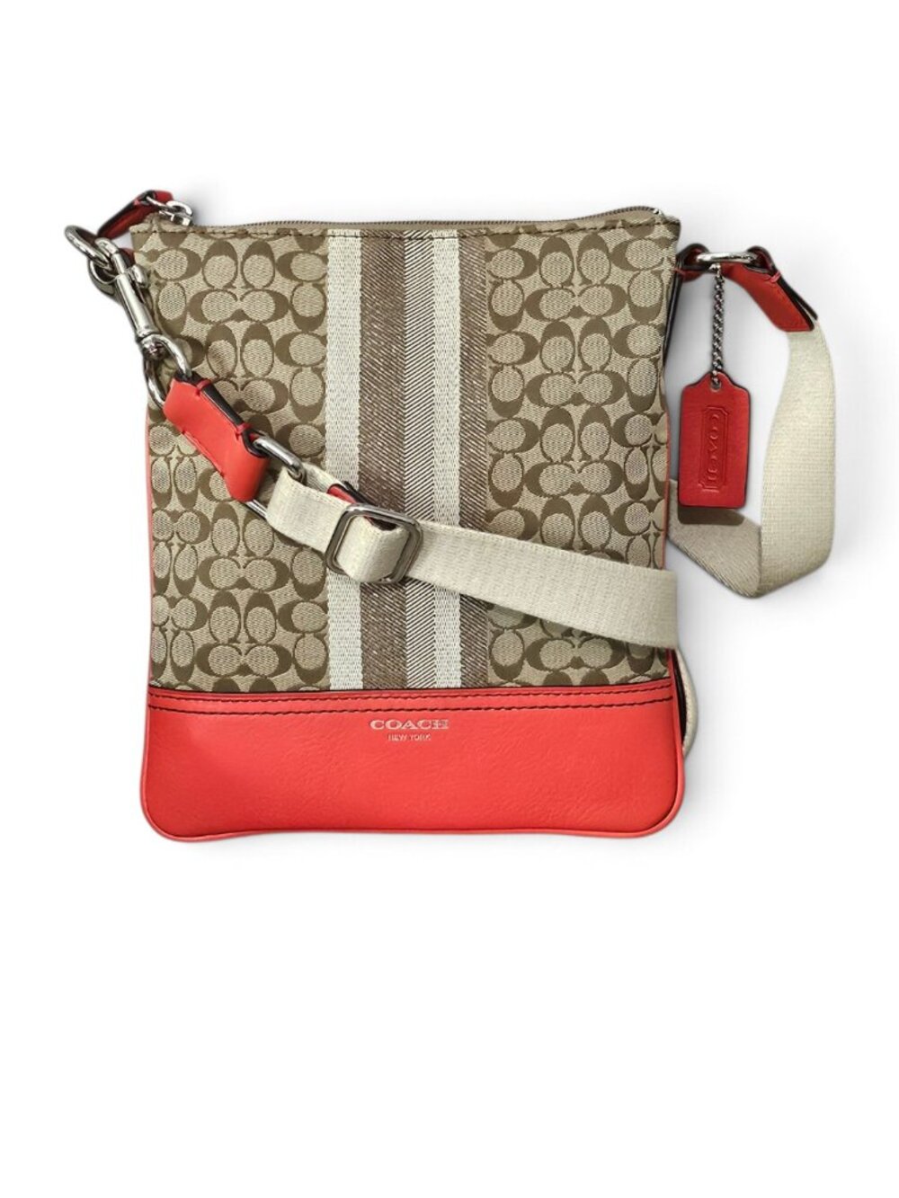 Coach Legacy Stripe Swingpack Monogram Signature Crossbody Bag COA Small Tan